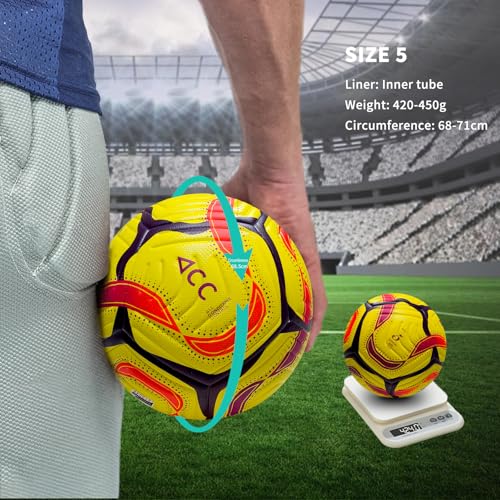 Soccer Ball Size 5,4 – Thermal Bonded Waterproof PU Leather, Professional Training & Match Ball for Youth & Adults, with Pump & Bag, Training Gift Set - color: yellow