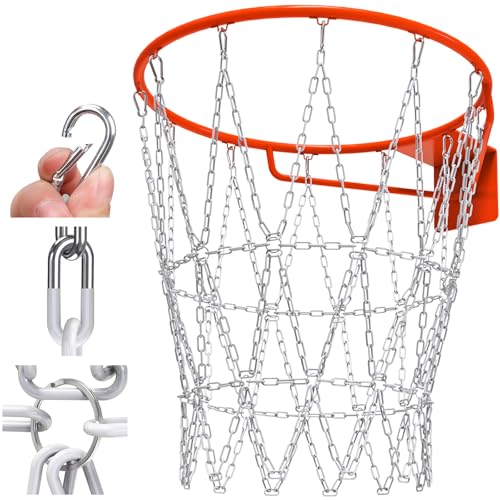 Insaga Chain Basketball Net Heavy Duty Metal - 19'' Basketball Chain Net for Hoop Outdoor Indoor Replacement, Rustproof Steel Chain Net for Standard 12-Loop Rim, Easy to Install