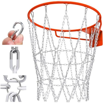 Insaga Chain Basketball Net Heavy Duty Metal - 19'' Basketball Chain Net for Hoop Outdoor Indoor Replacement, Rustproof Steel Chain Net for Standard 12-Loop Rim, Easy to Install