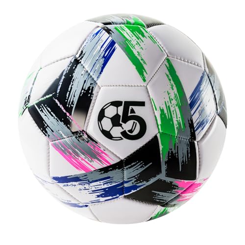 Soccer Ball Size 5 Size 4 size 3 Deflated - Bright Tri-Color Design, Vibrant & Multicolor Indoor/Outdoor Training Sports Ball - Official Size for Kids Youth Teens Adult - Ideal Soccer & Birthday Gift - color: Black, size: Size 5