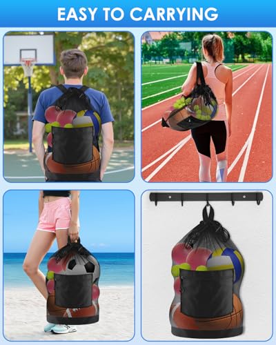 BROTOU Soccer Ball Bag with Double Shoulder Strap Large Mesh Sports Equipment Net Bag with Top Handle Heavy Duty Drawstring Bags Team Work for Basketball, Volleyball, Baseball, Swimming Gear - size: 17" X 27" (hold to 3 soccer ball)