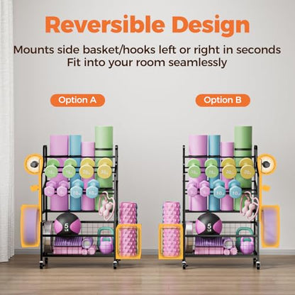 HavenlyYouth Dumbbell Rack, Home Gym Weight Rack Storage, Adjustable Dumbbell Stand Organizer with Wheels, Holds Dumbbells, Kettlebells, Yoga Mats - size: 39.8"