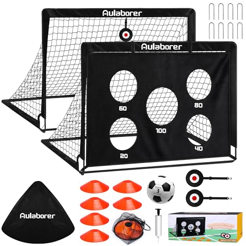 Soccer Goal, 2 Pack of 4x3ft Kids Soccer Goals Set for Backyard, Portable Pop-Up Soccer Net Training Equipment with Ball, Pump, Cones, Targets & Carry Bag for Outdoor Sports & Games - color: Black