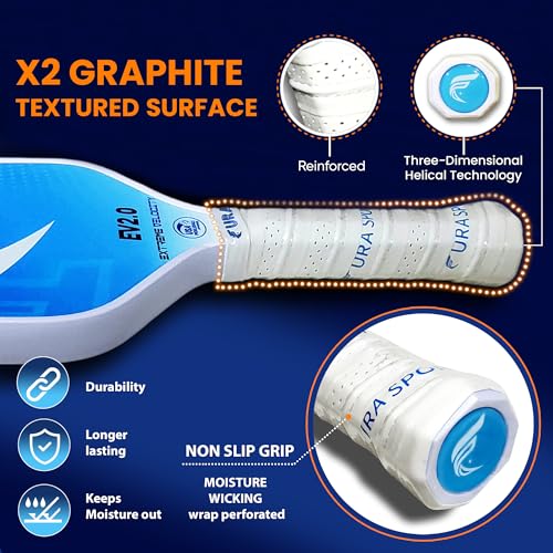 Pickleball Paddle Set of 2 – USAPA Approved Lightweight Graphite Pickleball Rackets with 16mm Honeycomb Core & MaxGrit Spin Surface for Superior Spin & Control – Includes Bag, Balls & Grips