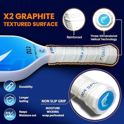Pickleball Paddle Set of 2 – USAPA Approved Lightweight Graphite Pickleball Rackets with 16mm Honeycomb Core & MaxGrit Spin Surface for Superior Spin & Control – Includes Bag, Balls & Grips