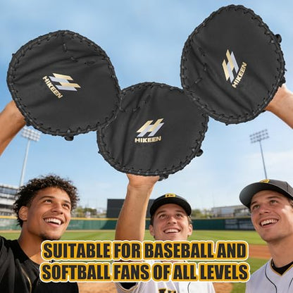 Hikeen 2-Piece Pancake Baseball & Softball Training Glove,Flat Premium Leather and Foam Fielding Gear Set, Infield Training Gloves for Two Hands Practice