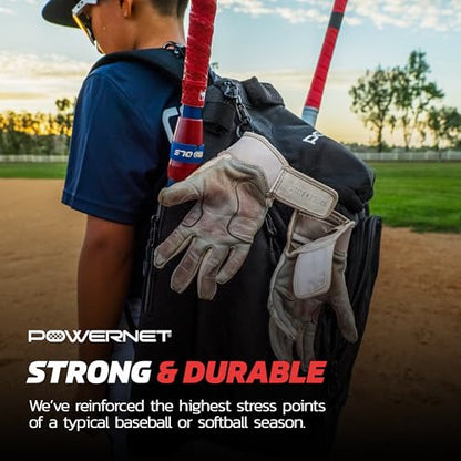 PowerNet Surge Softball Baseball Bag, Dual Bat & Gear Travel Backpack, Baseball Equipment Bat Bag, Baseball Softball Backpack with Dugout Fence Hooks & Cleat Pocket
