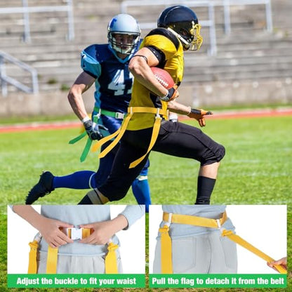 Hungdao 10/12 Players Flag Football Belts and Flags Adjustable Football Belts for Kids Teens Adults Team Training Sport Event - color: Green,yellow