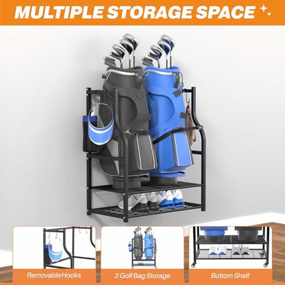 Ultrawall Golf Bag Storage Rack Organizer, Golf Bag Holder Stand for Garage, Golf Equipment Rack - size: 28.5in-Holds 2 Golf Bags