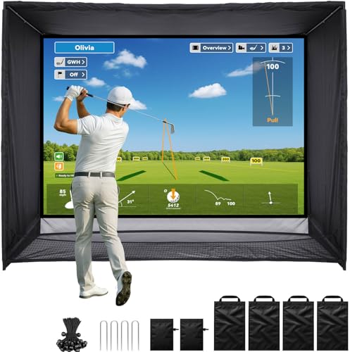 Zealfeel Golf Net, 10x7ft/8x8ft/11x8ft Golf Enclosure Net with Side Barriers/Auto-Ball Return, Low-Noise Target, Carry Bag, 4 Stakes, Hitting Practice Net for Backyard Driving Chipping Indoor Outdoor