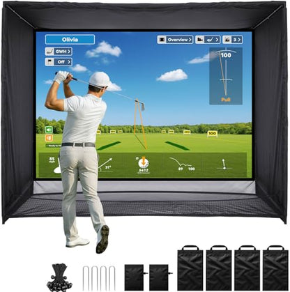 Zealfeel Golf Net, 10x7ft/8x8ft/11x8ft Golf Enclosure Net with Side Barriers/Auto-Ball Return, Low-Noise Target, Carry Bag, 4 Stakes, Hitting Practice Net for Backyard Driving Chipping Indoor Outdoor