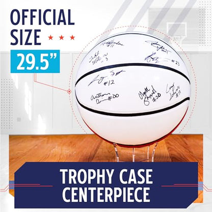 Murray Sporting Goods Autograph Basketball with Stand - Four Panel Signature Ready Display Memorabilia Autographic Basketball Regulation Size 29.5 inches
