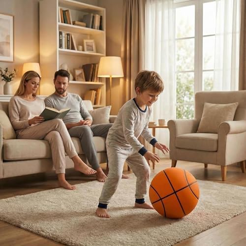 Silent Basketball Size 3/5 (22"/26") Ultra-Quiet No-Noise Indoor Training Ball, High-Density Soft Foam Easy Grip Highly Elastic Practice Ball with Individual Gift Packaging