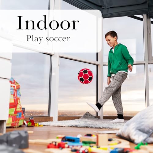 Linkidea Soccer Ball Size 4 for Indoor, Soft Soccer Ball for Inside House, Fun Soccer Gift for Kids with Pump (Black & Red), GOL1-07