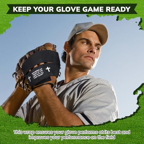 Simgoing Christian Cross Softball Glove Wrap with Bible Verse Speeds Up Break in Process Baseball & Softball Elastic Mitt Glove Strap Band Keep Pocket Formed Ideal for Players of All Ages - style: Bible Style