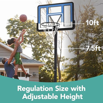 Best Choice Products 10ft Regulation Basketball Hoop, Height Adjustable Outdoor Goal w/Shock Absorbent Rim, Base Gel, 2 Wheels - style: Blue/White