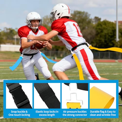 Flag Football Belts, 14 Player Adjustable Flag Football Set with 28 Flags for Youths Adults - Fits Up to 22-46" Waist - color: Yellow, Blue