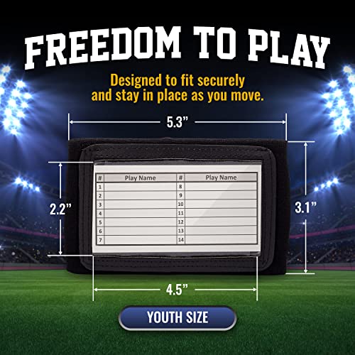 GSM Brands Quarterback (QB) Play Wristband - Youth Size - Pro Football Armband Playbook - 10 Pack (Black)