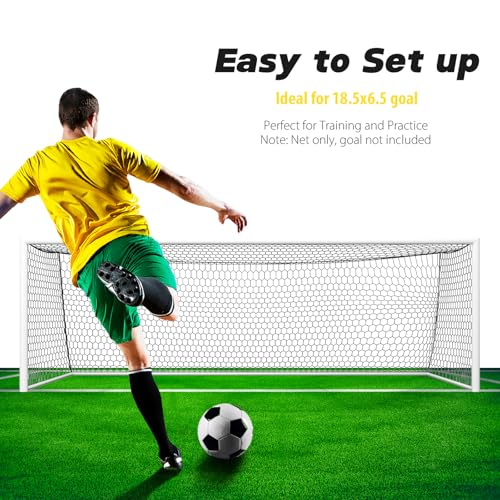 Professional Soccer Goal Replacement Net 24x8FT, 18.5x6.5FT, Upgraded Durability [4mm Nylon, 4" Hexagonal], Enhanced All-Weather, Higher Tensile Strength & More Abrasion Resistant (Net Only) - color: Black, size: Regular 18.5' W x 6.5' H x 3' D x 6.5' B