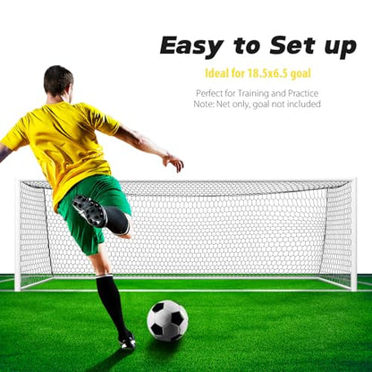 Professional Soccer Goal Replacement Net 24x8FT, 18.5x6.5FT, Upgraded Durability [4mm Nylon, 4" Hexagonal], Enhanced All-Weather, Higher Tensile Strength & More Abrasion Resistant (Net Only) - color: Black, size: Regular 18.5' W x 6.5' H x 3' D x 6.5' B