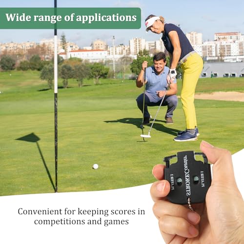 PEUTIER 2pcs Golf Stroke Counter, Mini Golf Ball Shot Clicker Counter Black Golf Score Keeper Swing Scoreboard Accessories with Dial Reset Tool Key Chain for Different Kinds of Competitions and Games