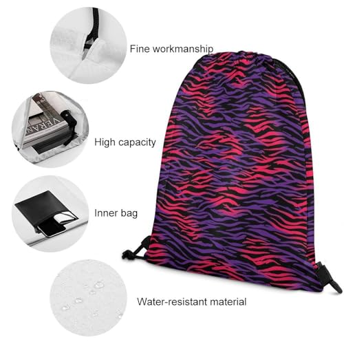 Sports Drawstring Sackpack Lightweight Backpack Waterproof for Training Gym Yoga Beach Men Women String Bag, Tiger Print Clipart Wall Bags - color: Picture (380)
