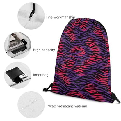 Sports Drawstring Sackpack Lightweight Backpack Waterproof for Training Gym Yoga Beach Men Women String Bag, Tiger Print Clipart Wall Bags - color: Picture (380)