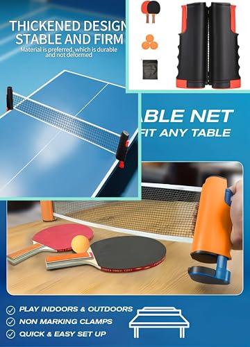 Recreational Table Tennis Sets with 2Pcs Table Tennis Rackets and 3Pcs Ping Pong Balls, Retractable Table Tennis Net Replacement with Clamps for Any Table, Home/Outdoor Games - color: black