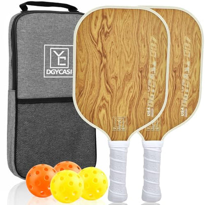 YC DGYCASI Pickleball Paddles Set of 2, 2026 USAPA Approved Pickleball Set, Fiberglass Lightweight Pickle Ball Rackets 2 Pack, 2 Outdoor Pickleball, 2 Indoor Pickleball Balls, 1 Pickleball Bag - color: Wood Grain