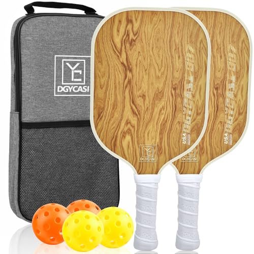 YC DGYCASI Pickleball Paddles Set of 2, 2026 USAPA Approved Pickleball Set, Fiberglass Lightweight Pickle Ball Rackets 2 Pack, 2 Outdoor Pickleball, 2 Indoor Pickleball Balls, 1 Pickleball Bag - color: Wood Grain