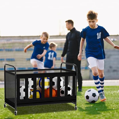 Ball Storage Bin Large with Wheels, Outdoor Ball Storage for Garage, Sports Equipment Organizer Storing Volleyball, Basketball, Toys, Soccer and Baseball