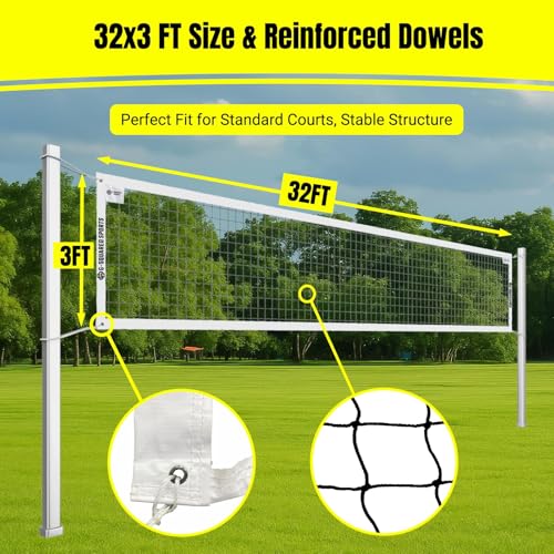 Professional Outdoor Volleyball Replacement Net, Heavy-Duty 32x3FT Portable Net for Backyard, Pool, Schoolyard & Beach, Multi-Use for Badminton/Pro Volleyball