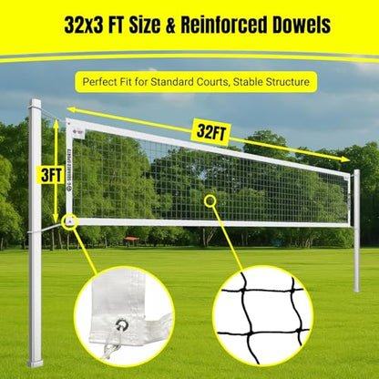 Professional Outdoor Volleyball Replacement Net, Heavy-Duty 32x3FT Portable Net for Backyard, Pool, Schoolyard & Beach, Multi-Use for Badminton/Pro Volleyball