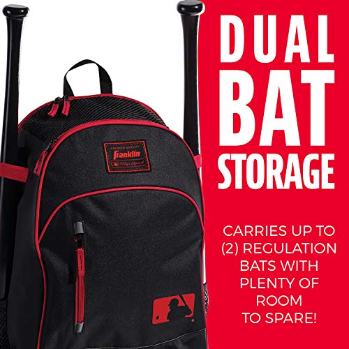 Franklin Sports Kids MLB Baseball Batpack Bag - Youth Baseball, Softball + Teeball Backpack - Sports Equipment Bag for Kids + Toddlers - Holds (2) Teeball + Baseball Bats + Includes Fence Hook - color: Black/Red