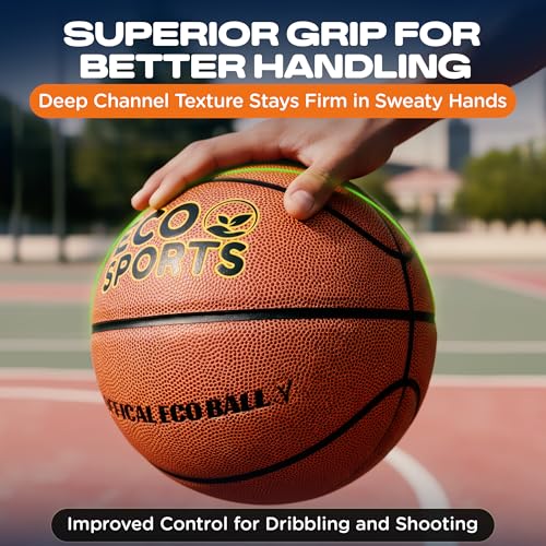 Eco Sports Basketball — Premium TPU Non-Toxic BPA Free, Superior Grip & Air Retention, Indoor Outdoor, Size 5 6 & 7, Eco-Friendly Vegan Basketball for Leagues, Schools, Coaches & Camps - size: 5 - Mini Basketball Size, 27.5"