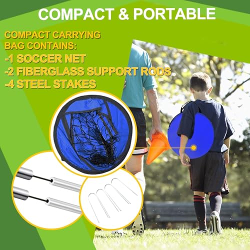 Gudahower Backyard Soccer Goal for Kids- Portable Soccer Net - Foldable and Pop up - Indoor and Outdoor Football Goal - Suitable for Games and Practice - 39.4in x 27.5in x 27.5in