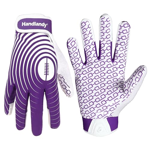 HANDLANDY Youth Football Gloves, Kids Sticky Receiver Gloves,Super Grip Football Glove Best Gift for Boys,Girls - color: White and Purple, size: X-Small-Youth