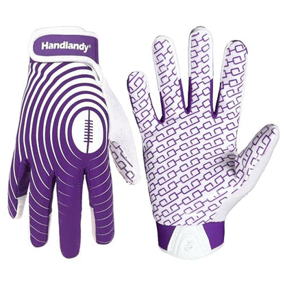 HANDLANDY Youth Football Gloves, Kids Sticky Receiver Gloves,Super Grip Football Glove Best Gift for Boys,Girls - color: White and Purple, size: X-Small-Youth
