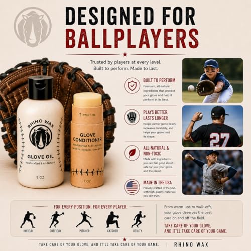Rhino Wax - Baseball Glove Ultimate Break-in Kit - Includes Premium Oil for Ball Gloves, Mitt Conditioner, Hardwood Mallet, Wrap, Brush, and Microfiber Cloth - This is How to Break in a Glove Fast