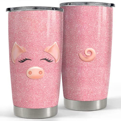 SANDJEST Pig Tumbler Glitter 20oz Tumblers with Lid Gift for Women Girl Daughter Sister Animal Lovers Christmas Birthday - color: Pink