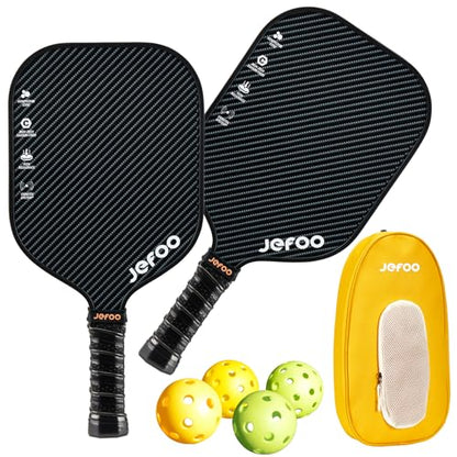 Jefoo Pickleball Paddle Set of 2 - High Performance Lightweight Fiber Glass/Carbon Fiber Material, Good Grip - Sturdy Pickle Ball Paddles for Ultimate Game Experience