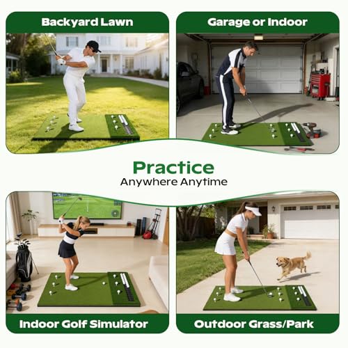 RIKADE Golf Mat - 5x4ft & 6x4ft 26mm-31mm Golf Hitting Mat for Simulators, Backyard, Garage, Indoor & Outdoor Use, Features Dual-Turf Mats with Ball Tray for Chipping and Swing Training - style: 6 x 4 ft, 1.02 in, Dual-Turf