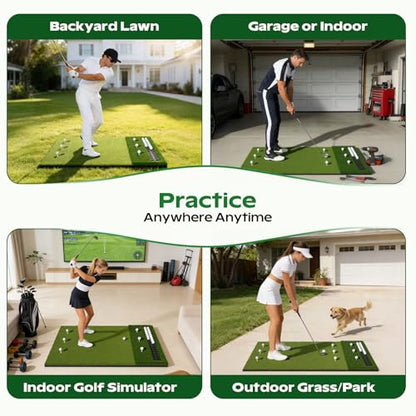 RIKADE Golf Mat - 5x4ft & 6x4ft 26mm-31mm Golf Hitting Mat for Simulators, Backyard, Garage, Indoor & Outdoor Use, Features Dual-Turf Mats with Ball Tray for Chipping and Swing Training - style: 5 x 4 ft, 1.22 in, Dual-Turf