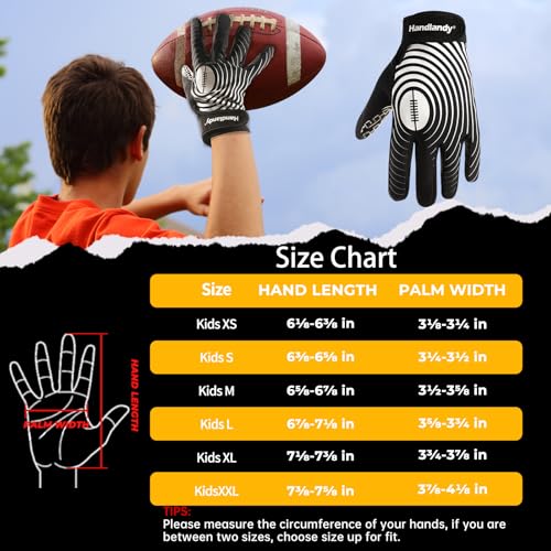 HANDLANDY Youth Football Gloves, Kids Sticky Receiver Gloves,Super Grip Football Glove Best Gift for Boys,Girls - color: Black and White, size: X-Small-Youth
