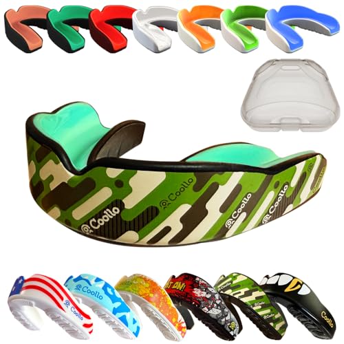 Boil and Bite Mouth Guard (Youth & Adult) Custom Fit Sport Mouthpiece for Football, Hockey, Rugby, Lacrosse,Boxing,MMA(Free Case Included) - color: Green Camo, size: Adult -Ages 11 & Above