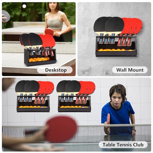 Ping Pong Paddle Holder Wall Mount & Desktop 2-in-1,Table Tennis Racket Display Organizer Holds 8 Rackets, Ping Pong Paddle Storage Rack in Game Room, Man Cave, Office, Home - color: Black