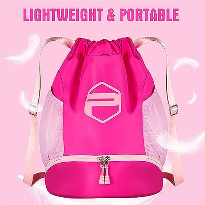 Soccer Ball Bags, Drawstring Basketball Backpack for Sport Training with Ball Shoe Dry and Wet Compartments(Pink)
