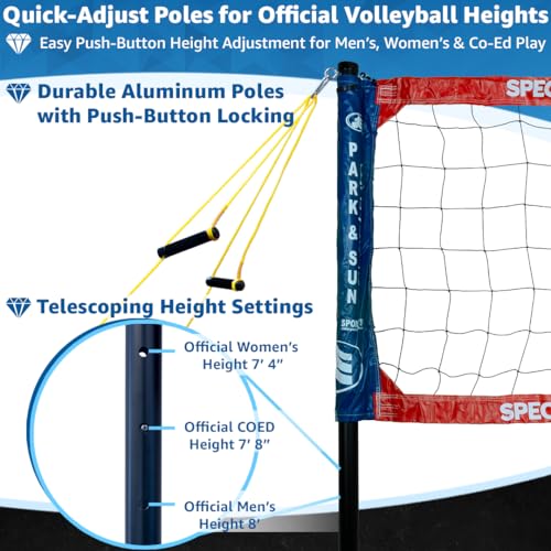Park & Sun Sports Spectrum Classic: Adjustable Professional Outdoor Volleyball Net System - color: Red/White/Blue