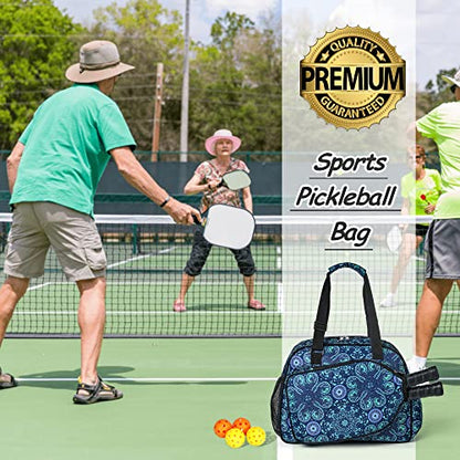 Boulder Bee Pickleball Bags, Premium Pickleball Tote Bag for Girls, Women’s Hand/Shoulder Gym Bag w Water Bottle Holder, with Pickleball Racquet/Paddle Holder - color: Blue