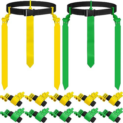 Hungdao 10/12 Players Flag Football Belts and Flags Adjustable Football Belts for Kids Teens Adults Team Training Sport Event - color: Yellow, Green